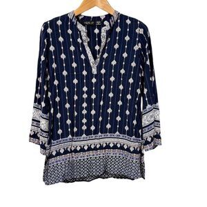 Lola P Womens Boho Tunic Top Small Bell Sleeve Beach Resortwear Coastal Vacation